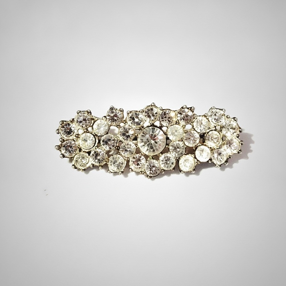 Vintage Flower Rhinestone Brooch Pin 2" Mid-century Floral fb1-119